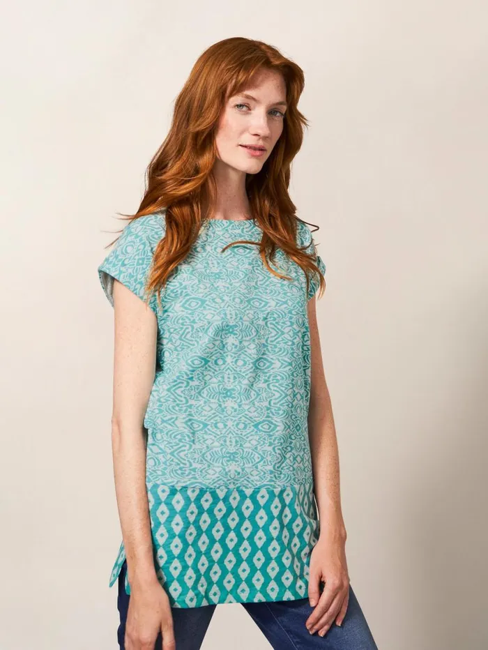 White Stuff SHIRTS and BLOUSES CARRIE CREW NECK TUNIC Teal Print 8211 Women White Stuff SHIRTS and BLOUSES CARRIE CREW NECK TUNIC Teal Print 8211 Women