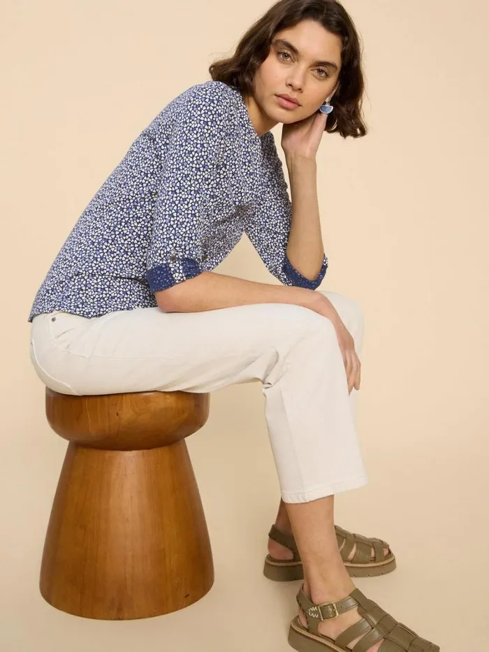 White Stuff SHIRTS and BLOUSES CONNIE COLLARLESS SHIRT Blue Multi 8211 Women