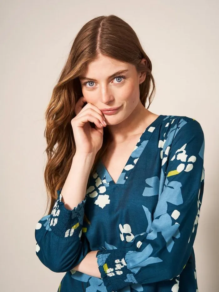 White Stuff SHIRTS and BLOUSES Elisa Eco Vero V Neck Top Teal Multi 8211 Women White Stuff SHIRTS and BLOUSES Elisa Eco Vero V Neck Top Teal Multi 8211 Women