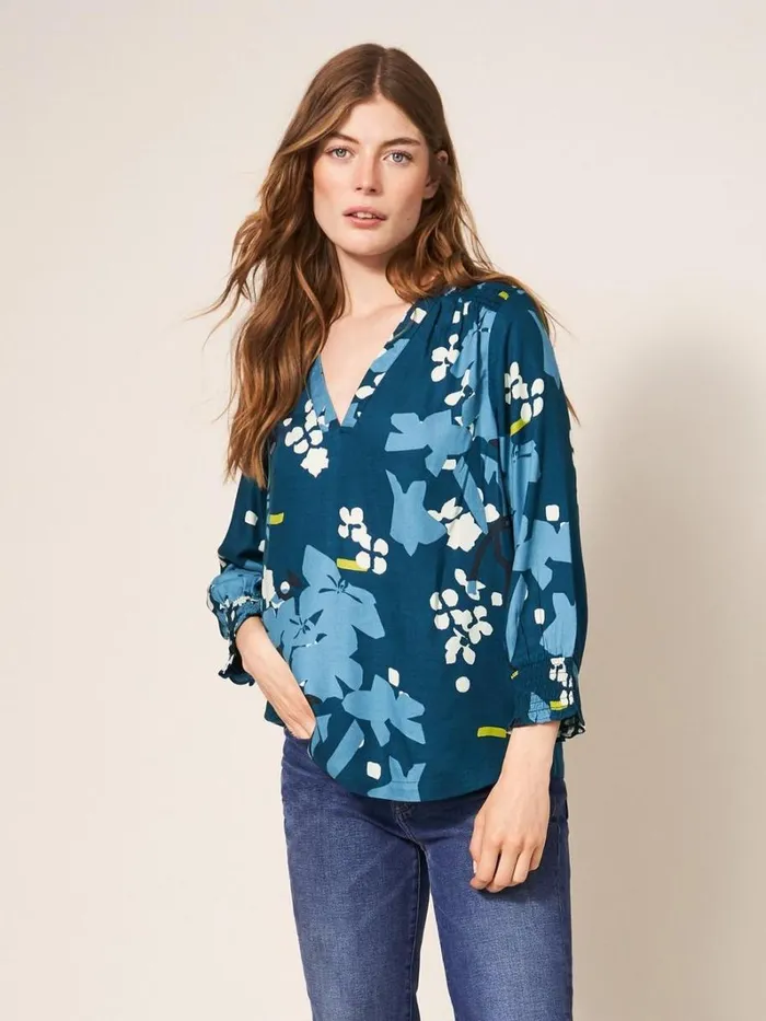 White Stuff SHIRTS and BLOUSES Elisa Eco Vero V Neck Top Teal Multi 8211 Women White Stuff SHIRTS and BLOUSES Elisa Eco Vero V Neck Top Teal Multi 8211 Women