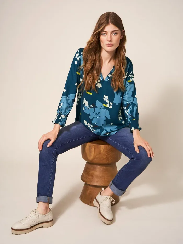 White Stuff SHIRTS and BLOUSES Elisa Eco Vero V Neck Top Teal Multi 8211 Women White Stuff SHIRTS and BLOUSES Elisa Eco Vero V Neck Top Teal Multi 8211 Women