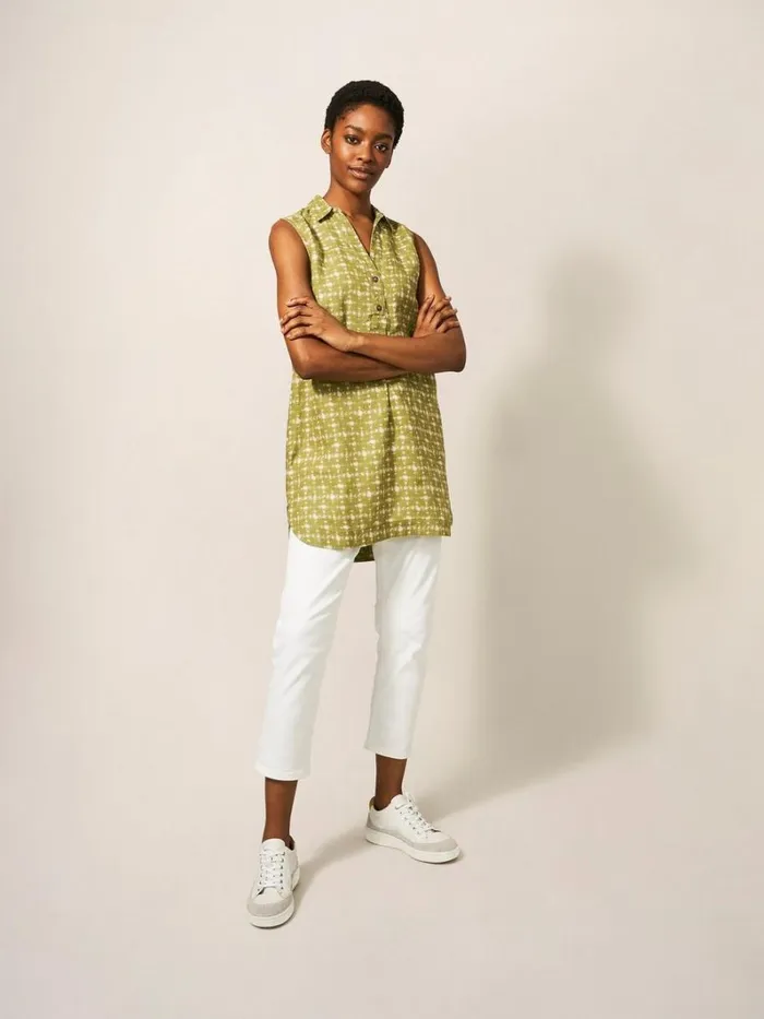 White Stuff SHIRTS and BLOUSES Elsie Sleeveless Linen Tunic Green Multi 8211 Women White Stuff SHIRTS and BLOUSES Elsie Sleeveless Linen Tunic Green Multi 8211 Women