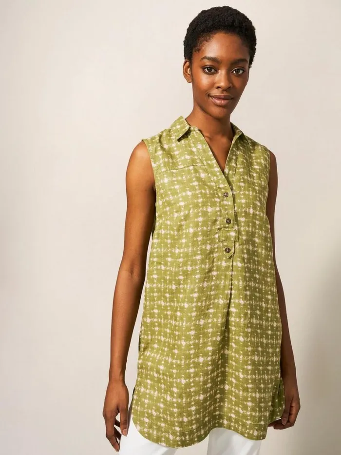 White Stuff SHIRTS and BLOUSES Elsie Sleeveless Linen Tunic Green Multi 8211 Women White Stuff SHIRTS and BLOUSES Elsie Sleeveless Linen Tunic Green Multi 8211 Women