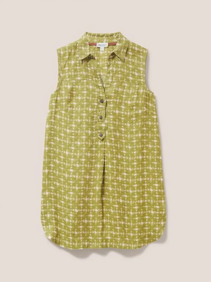 White Stuff SHIRTS and BLOUSES Elsie Sleeveless Linen Tunic Green Multi 8211 Women White Stuff SHIRTS and BLOUSES Elsie Sleeveless Linen Tunic Green Multi 8211 Women