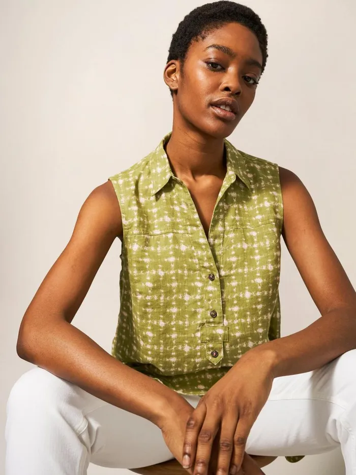 White Stuff SHIRTS and BLOUSES Elsie Sleeveless Linen Tunic Green Multi 8211 Women White Stuff SHIRTS and BLOUSES Elsie Sleeveless Linen Tunic Green Multi 8211 Women