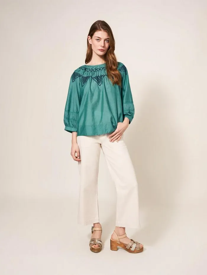 White Stuff SHIRTS and BLOUSES Esme Cotton Silk Top Green Multi 8211 Women