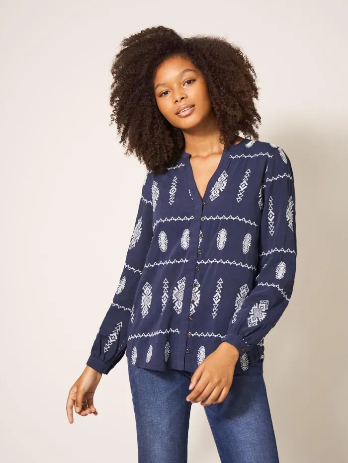 White Stuff SHIRTS and BLOUSES Kate Embroidered Casual Shirt Grey Multi 8211 Women White Stuff SHIRTS and BLOUSES Kate Embroidered Casual Shirt Grey Multi 8211 Women