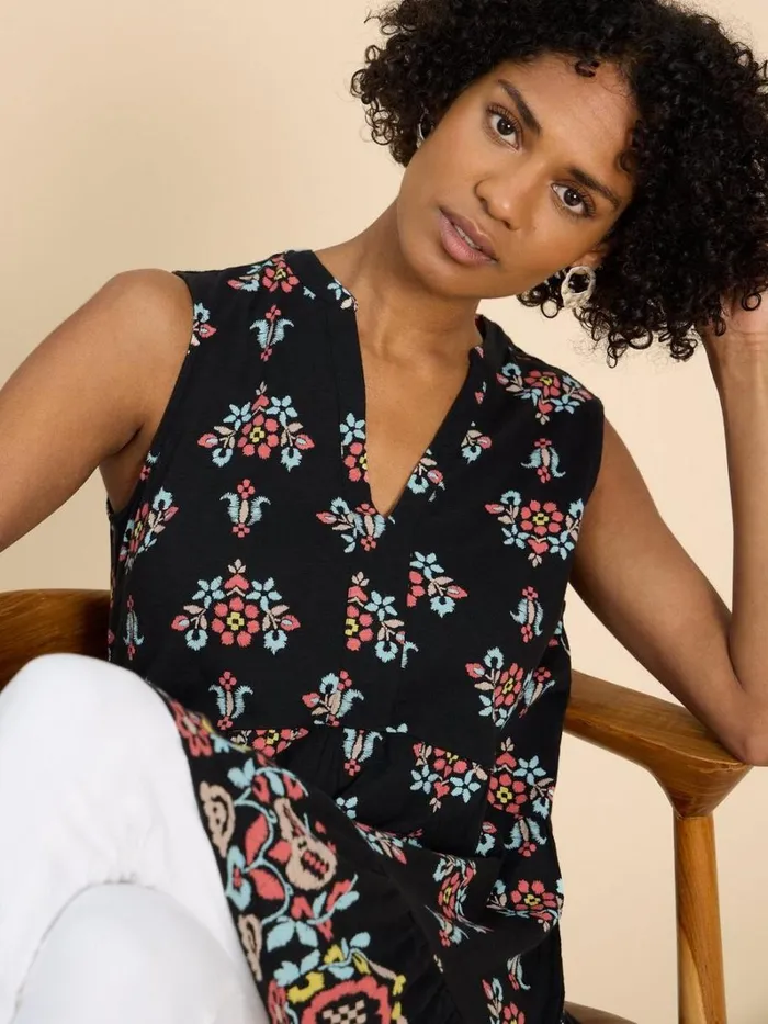 White Stuff SHIRTS and BLOUSES MACIE SLEEVELESS TUNIC Black Print 8211 Women