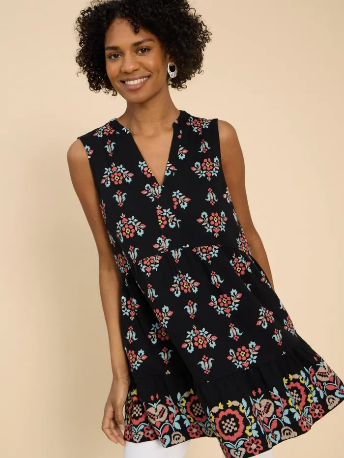 White Stuff SHIRTS and BLOUSES MACIE SLEEVELESS TUNIC Black Print 8211 Women White Stuff SHIRTS and BLOUSES MACIE SLEEVELESS TUNIC Black Print 8211 Women