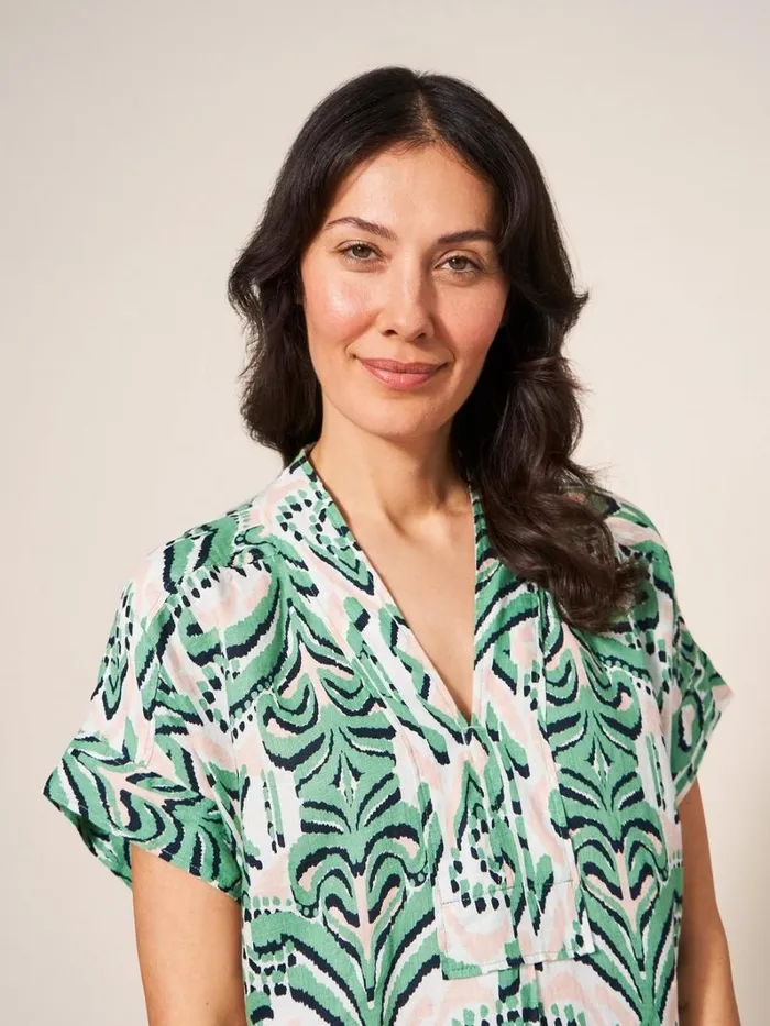 White Stuff SHIRTS and BLOUSES Marianne Linen Tunic Top Green Multi 8211 Women White Stuff SHIRTS and BLOUSES Marianne Linen Tunic Top Green Multi 8211 Women