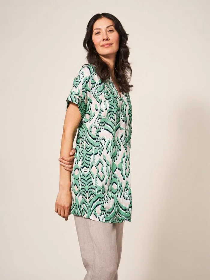 White Stuff SHIRTS and BLOUSES Marianne Linen Tunic Top Green Multi 8211 Women White Stuff SHIRTS and BLOUSES Marianne Linen Tunic Top Green Multi 8211 Women