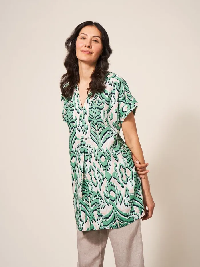White Stuff SHIRTS and BLOUSES Marianne Linen Tunic Top Green Multi 8211 Women White Stuff SHIRTS and BLOUSES Marianne Linen Tunic Top Green Multi 8211 Women