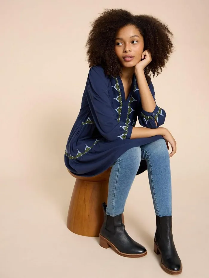 White Stuff SHIRTS and BLOUSES MARTA EMBORIDERED TUNIC Navy Multi 8211 Women