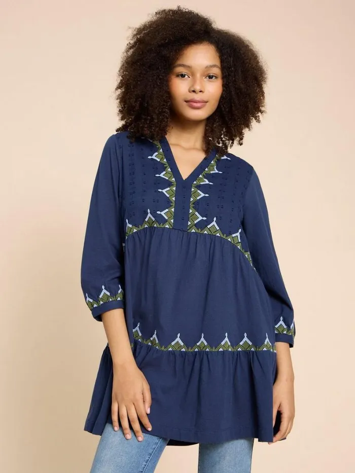 White Stuff SHIRTS and BLOUSES MARTA EMBORIDERED TUNIC Navy Multi 8211 Women White Stuff SHIRTS and BLOUSES MARTA EMBORIDERED TUNIC Navy Multi 8211 Women