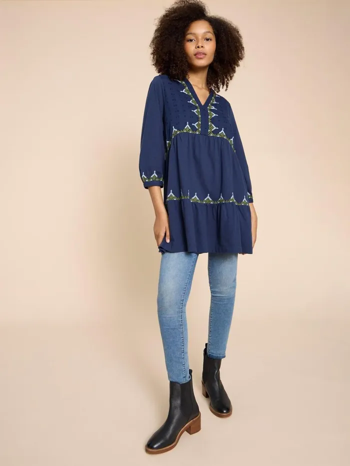 White Stuff SHIRTS and BLOUSES MARTA EMBORIDERED TUNIC Navy Multi 8211 Women White Stuff SHIRTS and BLOUSES MARTA EMBORIDERED TUNIC Navy Multi 8211 Women