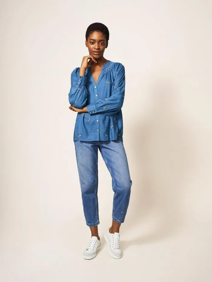 White Stuff SHIRTS and BLOUSES Maude Embroidered Shirt Teal Multi 8211 Women