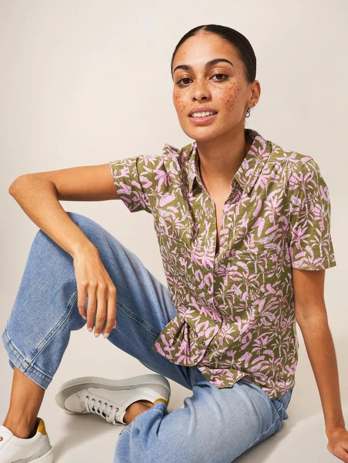 White Stuff SHIRTS and BLOUSES Penny Pocket Cotton Jersey Shirt Green Multi 8211 Women White Stuff SHIRTS and BLOUSES Penny Pocket Cotton Jersey Shirt Green Multi 8211 Women