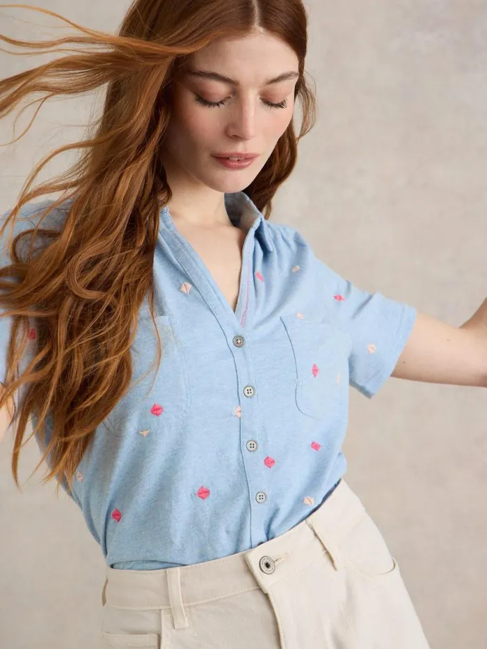 White Stuff SHIRTS and BLOUSES PENNY POCKET EMBROIDERED SHIRT Blue Multi 8211 Women White Stuff SHIRTS and BLOUSES PENNY POCKET EMBROIDERED SHIRT Blue Multi 8211 Women