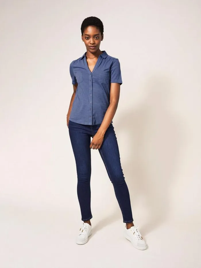 White Stuff SHIRTS and BLOUSES Penny Pocket Jersey Shirt Mid Blue 8211 Women
