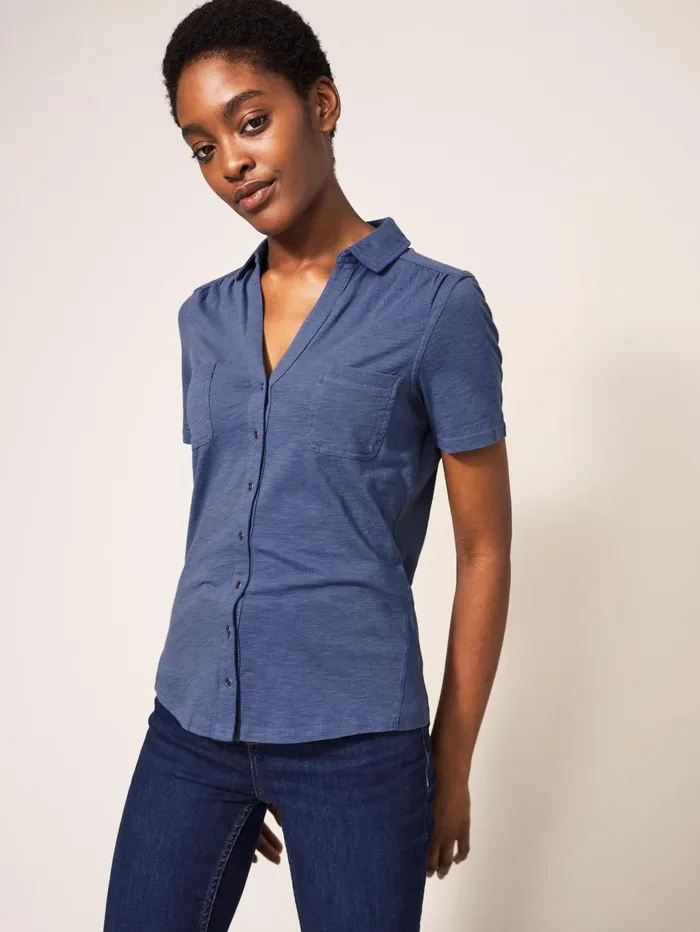 White Stuff SHIRTS and BLOUSES Penny Pocket Jersey Shirt Mid Blue 8211 Women White Stuff SHIRTS and BLOUSES Penny Pocket Jersey Shirt Mid Blue 8211 Women