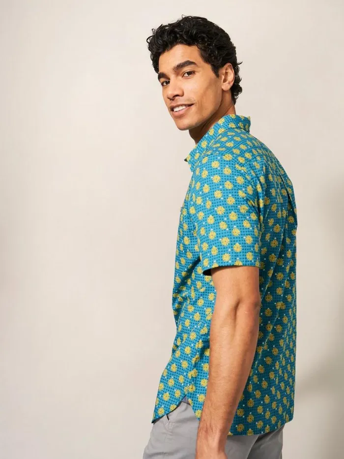 White Stuff SHIRTS Block Flower Printed SS Shirt Mint Green 8211 Men