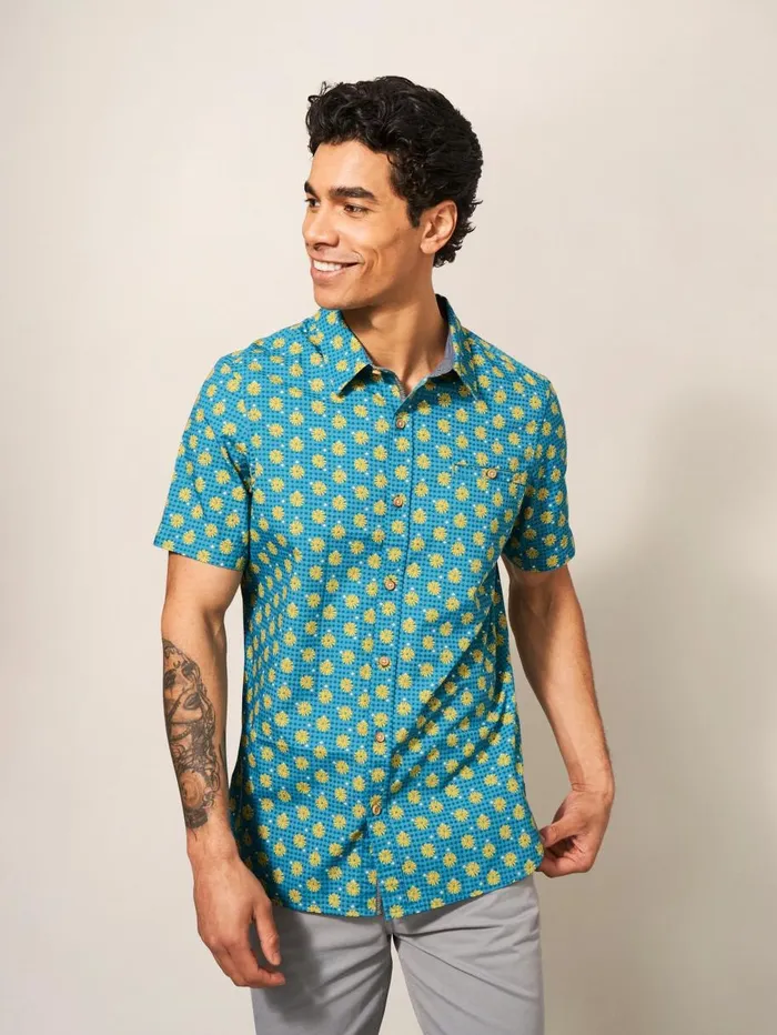 White Stuff SHIRTS Block Flower Printed SS Shirt Mint Green 8211 Men White Stuff SHIRTS Block Flower Printed SS Shirt Mint Green 8211 Men