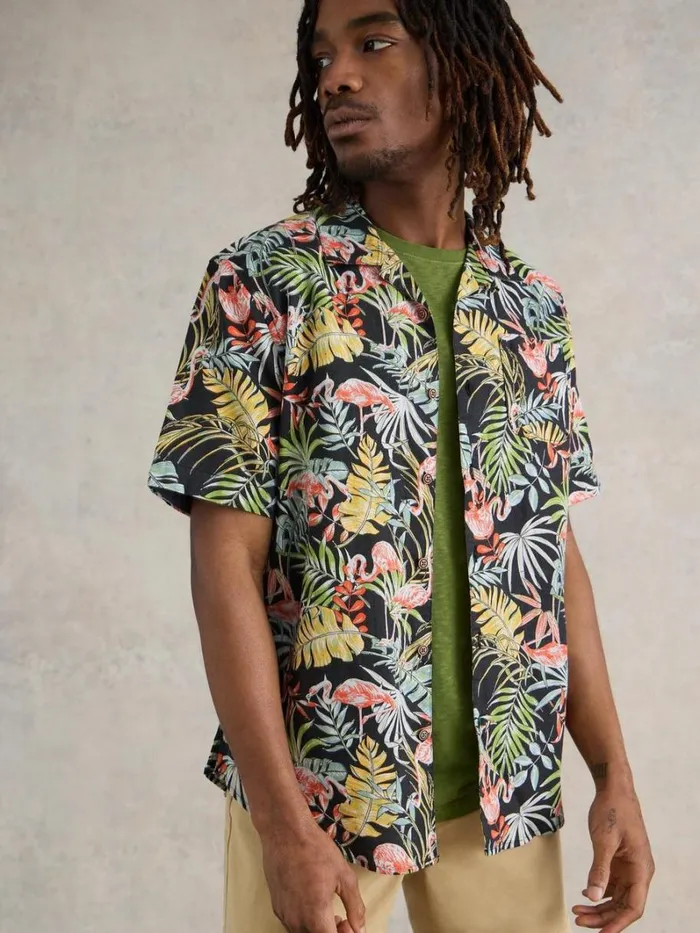 White Stuff SHIRTS Flamingo Printed SS Shirt Black Print 8211 Men
