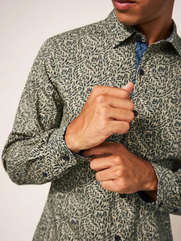 White Stuff SHIRTS Leaf Printed Shirt Dark Green 8211 Men
