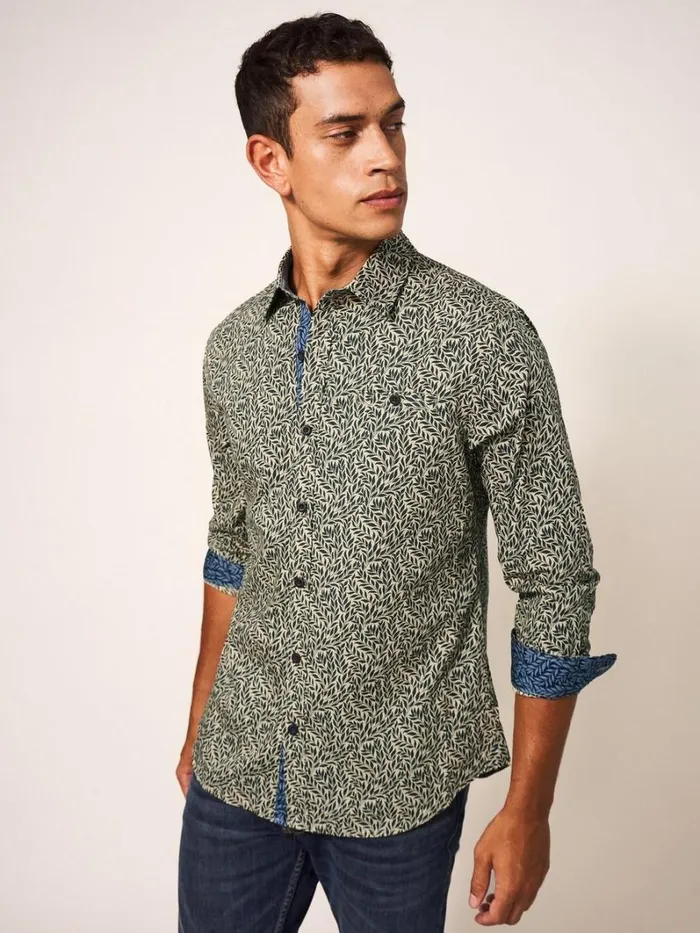 White Stuff SHIRTS Leaf Printed Shirt Dark Green 8211 Men White Stuff SHIRTS Leaf Printed Shirt Dark Green 8211 Men