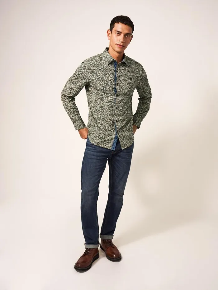 White Stuff SHIRTS Leaf Printed Shirt Dark Green 8211 Men White Stuff SHIRTS Leaf Printed Shirt Dark Green 8211 Men