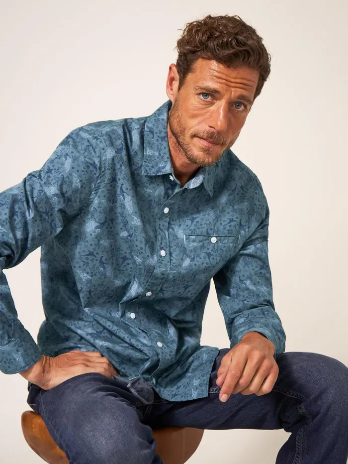 White Stuff SHIRTS Peacock Printed Classic Shirt Blue Print 8211 Men White Stuff SHIRTS Peacock Printed Classic Shirt Blue Print 8211 Men