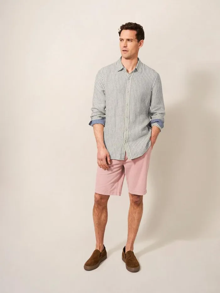 White Stuff SHIRTS Pembroke LS Stripe Linen Shirt Khaki Green 8211 Men