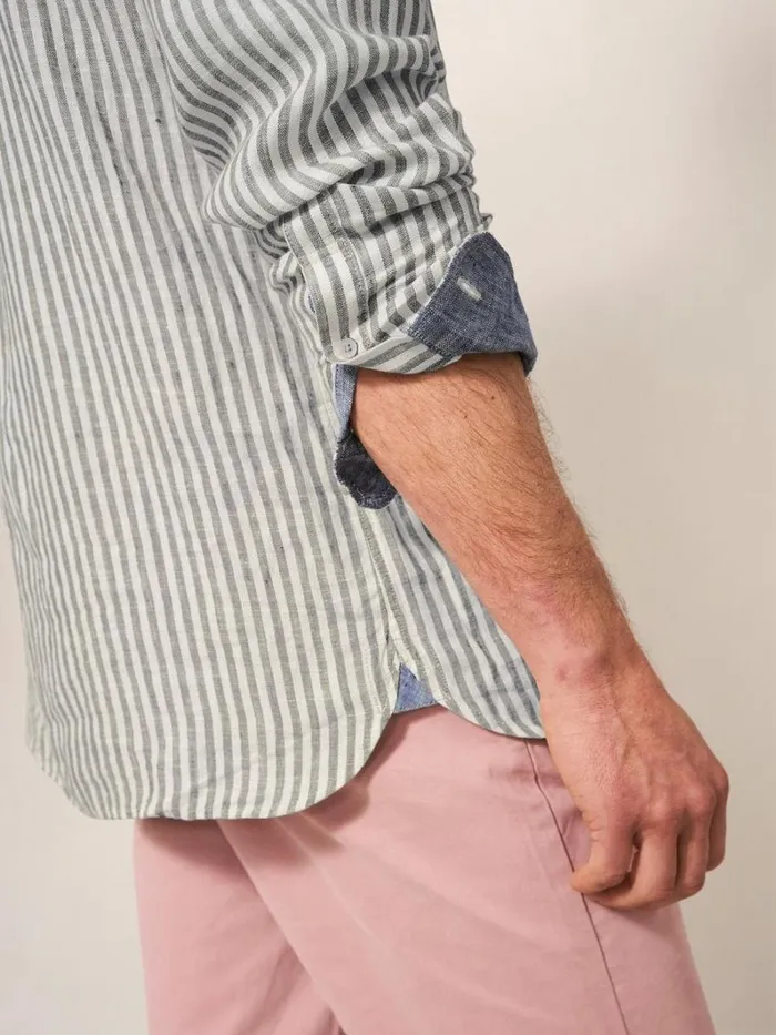 White Stuff SHIRTS Pembroke LS Stripe Linen Shirt Khaki Green 8211 Men White Stuff SHIRTS Pembroke LS Stripe Linen Shirt Khaki Green 8211 Men