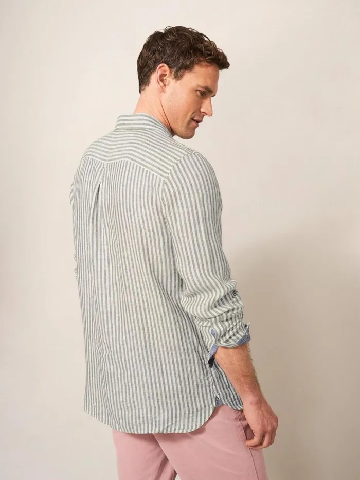 White Stuff SHIRTS Pembroke LS Stripe Linen Shirt Khaki Green 8211 Men White Stuff SHIRTS Pembroke LS Stripe Linen Shirt Khaki Green 8211 Men