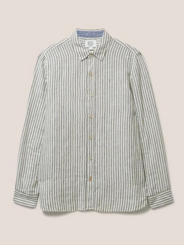 White Stuff SHIRTS Pembroke LS Stripe Linen Shirt Khaki Green 8211 Men White Stuff SHIRTS Pembroke LS Stripe Linen Shirt Khaki Green 8211 Men