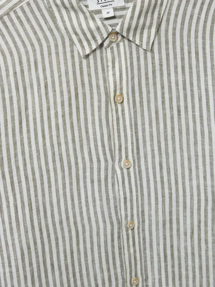 White Stuff SHIRTS Pembroke LS Stripe Linen Shirt Khaki Green 8211 Men White Stuff SHIRTS Pembroke LS Stripe Linen Shirt Khaki Green 8211 Men