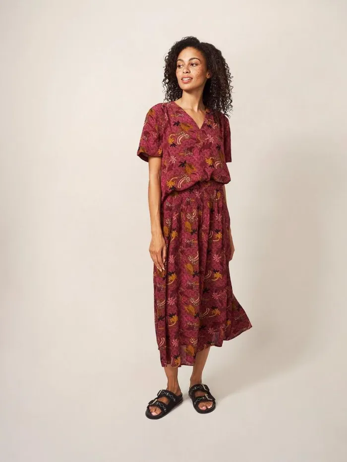 White Stuff SKIRTS Aubree Midi Skirt Plum Multi 8211 Women White Stuff SKIRTS Aubree Midi Skirt Plum Multi 8211 Women