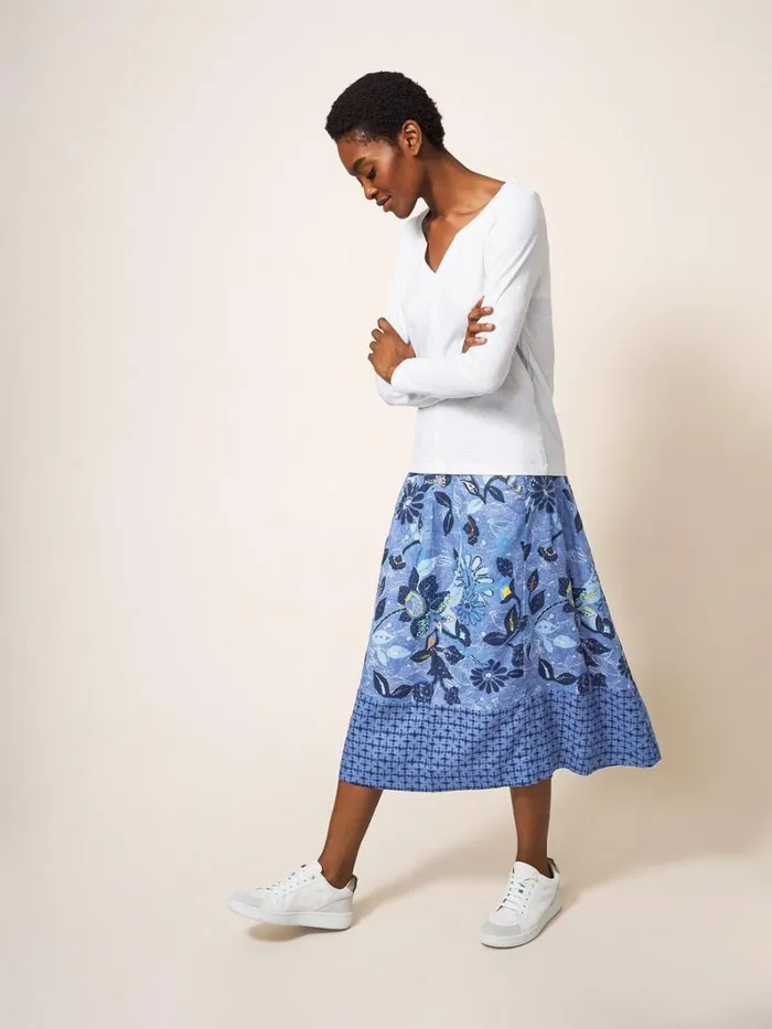 White Stuff SKIRTS Ciara Linen Skirt Blue Multi 8211 Women