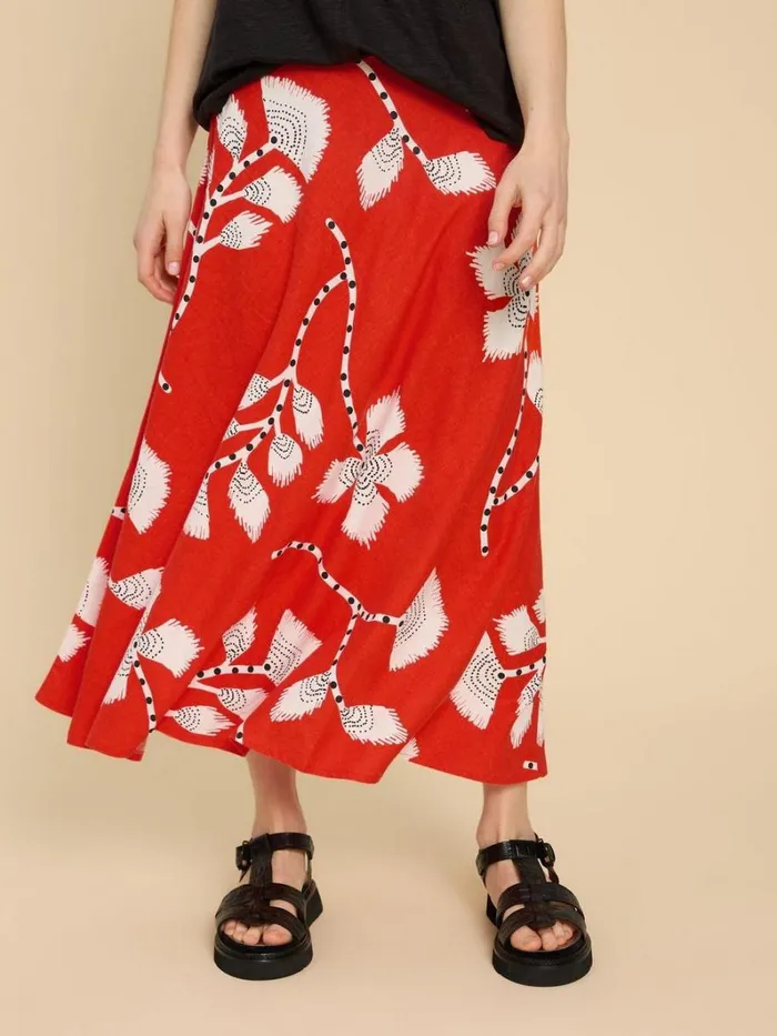 White Stuff SKIRTS Clemence Linen Blend Skirt Red Print 8211 Women White Stuff SKIRTS Clemence Linen Blend Skirt Red Print 8211 Women