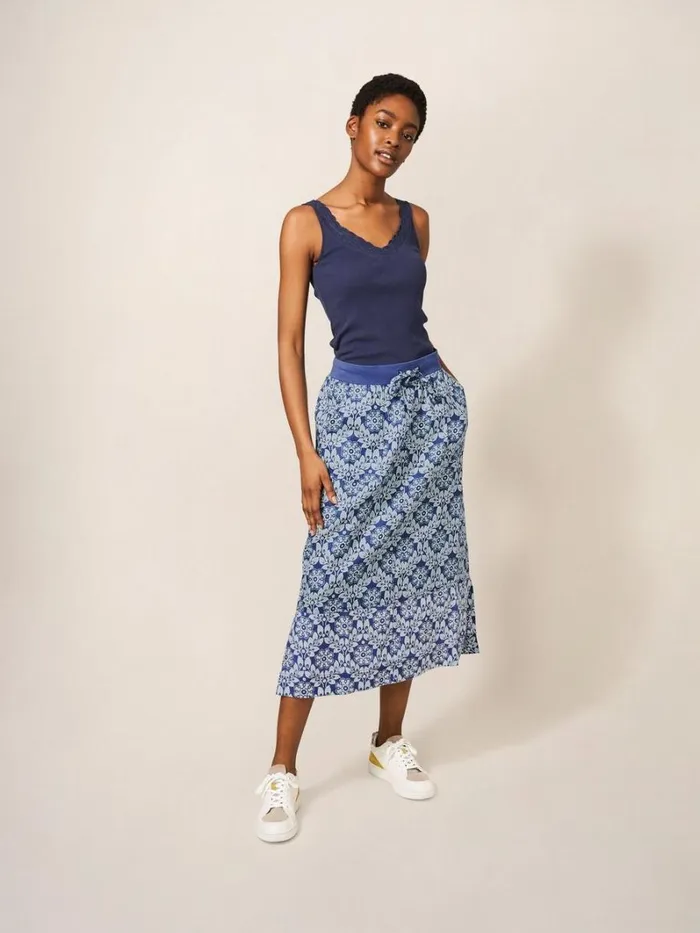 White Stuff SKIRTS Effie Linen Skirt Blue Multi 8211 Women