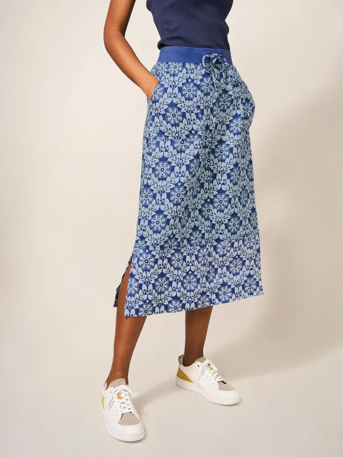 White Stuff SKIRTS Effie Linen Skirt Blue Multi 8211 Women White Stuff SKIRTS Effie Linen Skirt Blue Multi 8211 Women