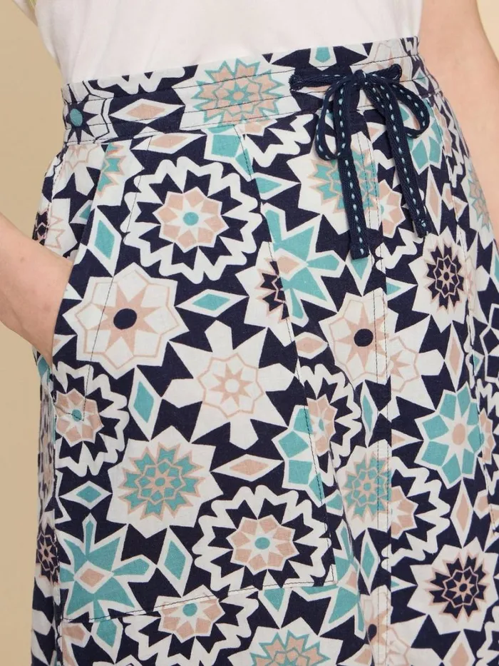 White Stuff SKIRTS Elle Linen Blend Skirt Navy Print 8211 Women