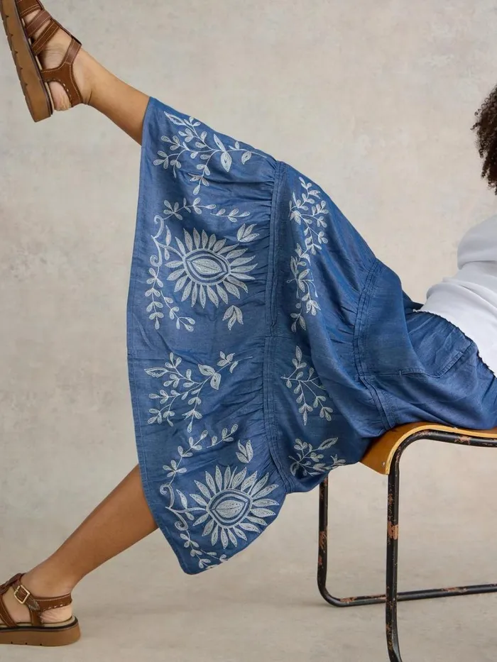 White Stuff SKIRTS Isla Embroidered Denim Skirt Light Denim 8211 Women
