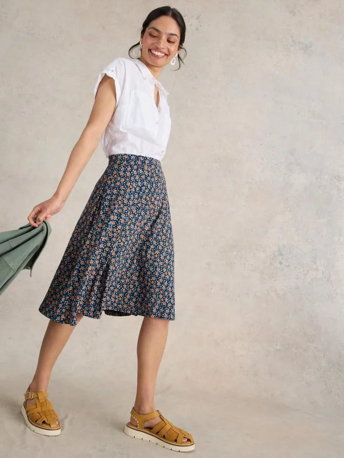White Stuff SKIRTS Jade Jersey Skirt Navy Print 8211 Women
