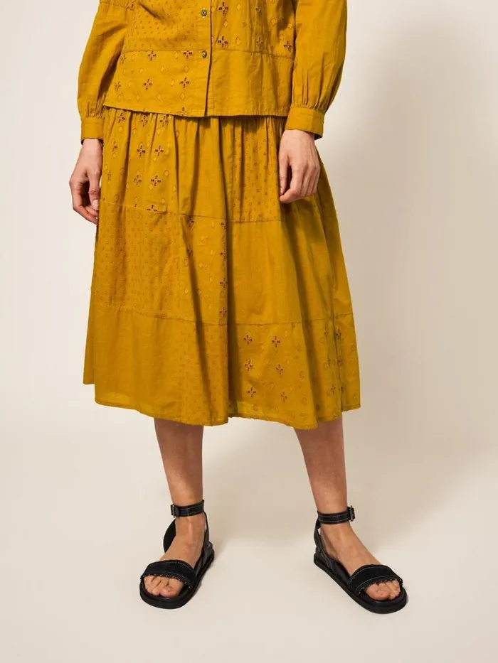 White Stuff SKIRTS Patchwork Broderie Midi Skirt Mid Tan 8211 Women