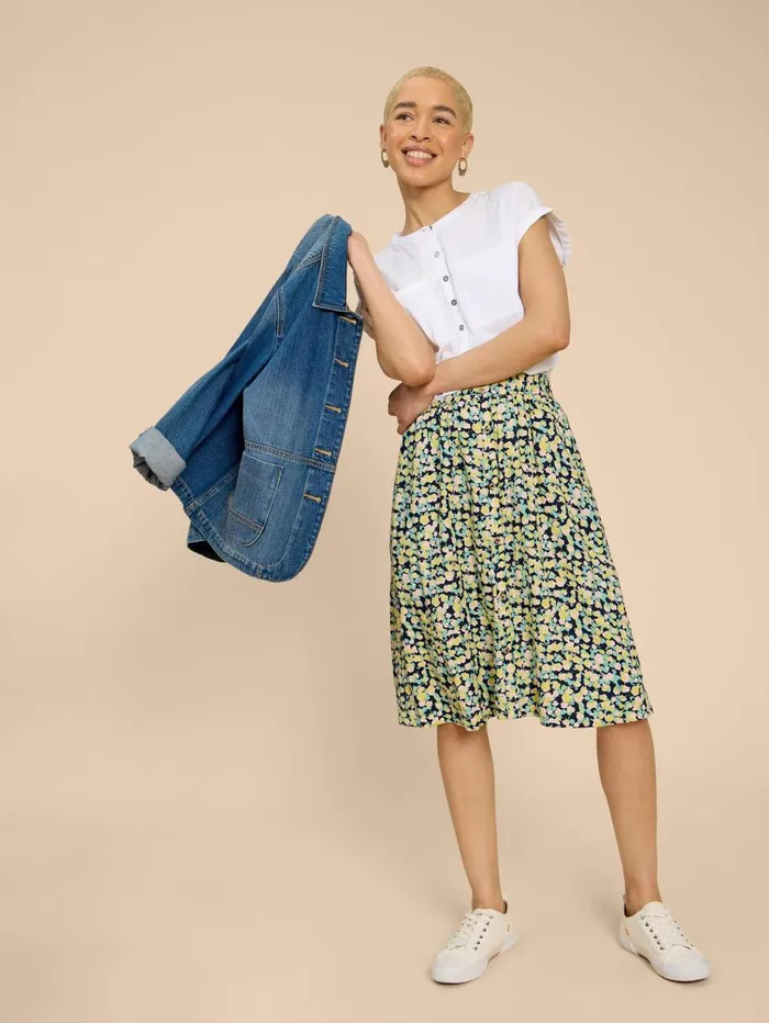 White Stuff SKIRTS Sarah Eco Vero Knee Skirt Navy Print 8211 Women White Stuff SKIRTS Sarah Eco Vero Knee Skirt Navy Print 8211 Women