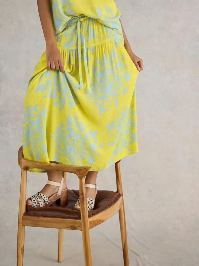White Stuff SKIRTS Seema Eco Vero Midi Skirt Yellow Print 8211 Women