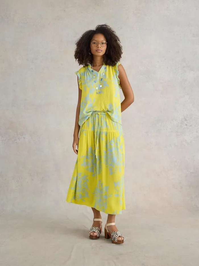 White Stuff SKIRTS Seema Eco Vero Midi Skirt Yellow Print 8211 Women White Stuff SKIRTS Seema Eco Vero Midi Skirt Yellow Print 8211 Women