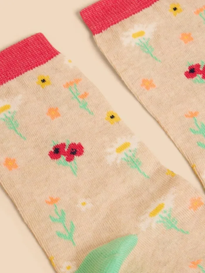 White Stuff SOCKS Daisy Floral Ankle Sock Natural Multi 8211 Women