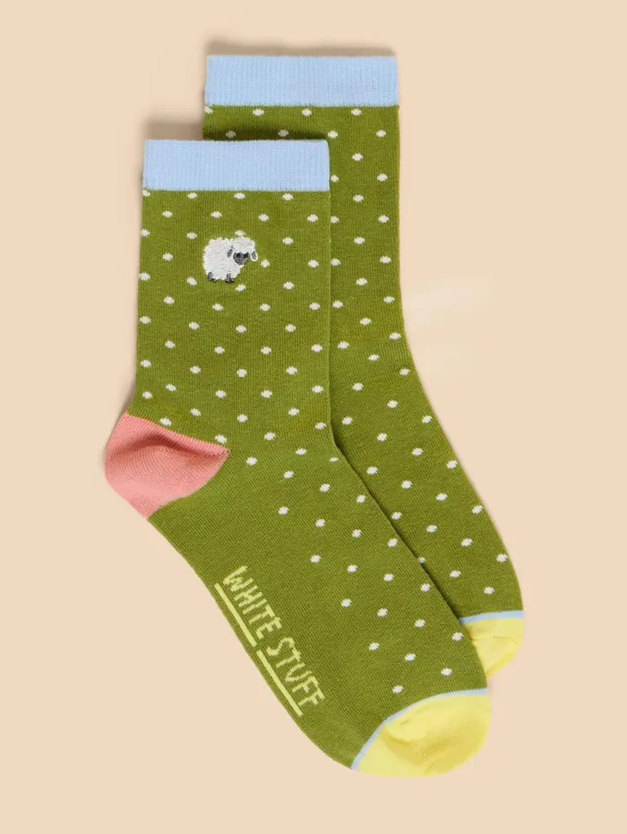 White Stuff SOCKS Embroidered Sheep Ankle Sock Green Multi 8211 Women White Stuff SOCKS Embroidered Sheep Ankle Sock Green Multi 8211 Women